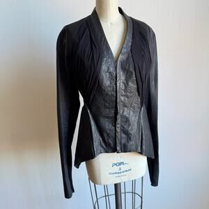 RICK OWENS Leather and Cloth V-neck Jacket